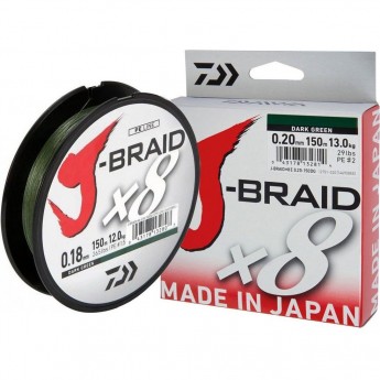 Шнур DAIWA J-Braid X8 0,20мм 150м dark green Шнур DAIWA J-Braid X8 0,20мм 150м dark green